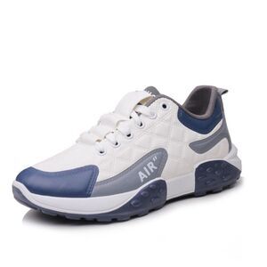 BLS-ECKE Men's PU Leather Slip On Running Sneakers Trainers Navy White, 9.5-10